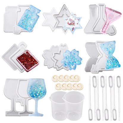 Cup Mat Silicone Molds, Resin Casting Molds, For UV Resin, Epoxy Resin Jewelry Making, with Disposable Plastic Transfer Pipettes and Disposable Latex Finger Cots