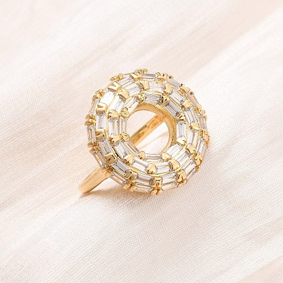 Регулируемые латунные кольца-манжеты с микропаве из кубического циркония для женщин, плоско-круглые, реальный 16 k позолоченный