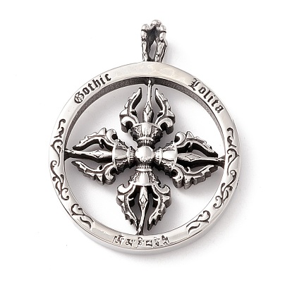 304 Stainless Steel Pendants, Flat Round with Cross