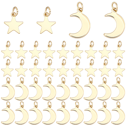 80 piezas 2 estilo 201 colgantes de acero inoxidable, con 304 anillos de salto de acero inoxidable, la luna y las estrellas