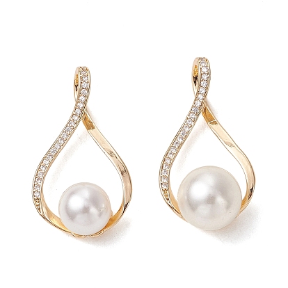 2 кулоны из латуни с прозрачным кубическим цирконием, слезинки, с оболочкой жемчуг