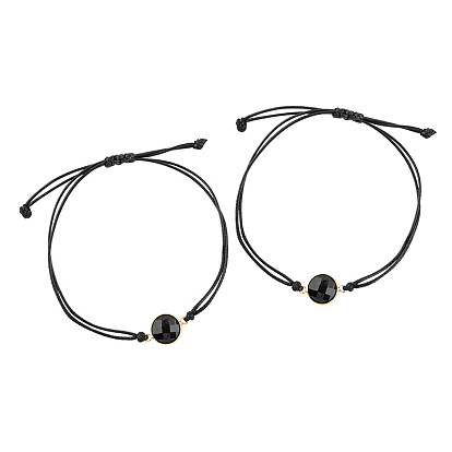 Black Faceted Gemstone Cord Bracelet for Couples and Women