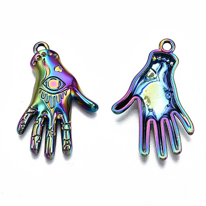 Rainbow Color Alloy Pendants, Cadmium Free & Lead Free, Hand with Eye