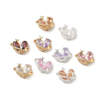 Латунные бусины из фианита, планета-сердце со звездой, настоящее 18k позолоченное/925 посеребренное