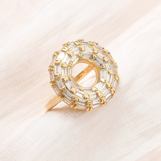 Регулируемые латунные кольца-манжеты с микропаве из кубического циркония для женщин, плоско-круглые, реальный 16 k позолоченный