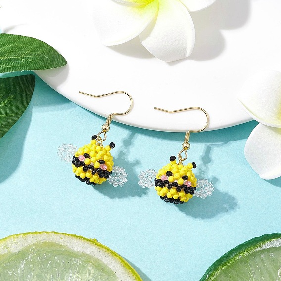 Серьги-подвески из стеклянных бусин ручной работы, Пчелы, с 304 нержавеющей стали серьги крючки, золотые