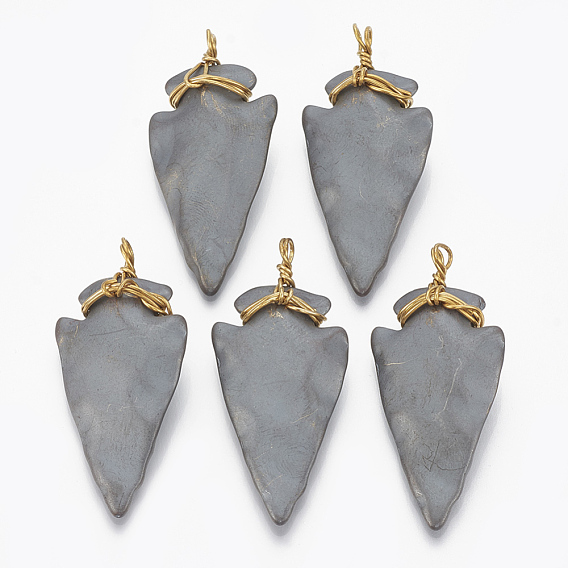 Non-magnetic Synthetic Hematite Pendants, with Golden Tone Brass Findings, Matte Style, Arrows