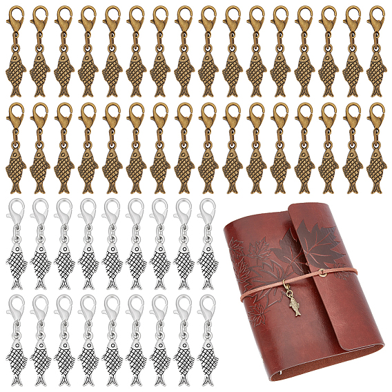 80Pcs 2 Styles Alloy Pendant Decorations, Fish, with Alloy Lobster Claw Clasps