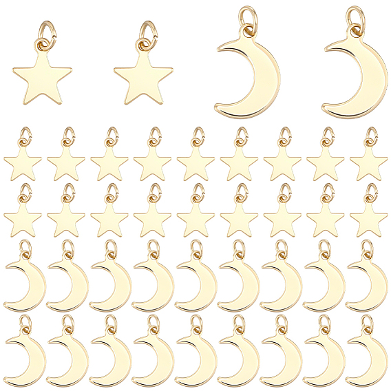 80 piezas 2 estilo 201 colgantes de acero inoxidable, con 304 anillos de salto de acero inoxidable, la luna y las estrellas