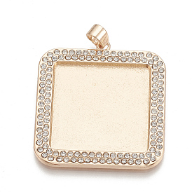 Alloy Pendant Cabochon Settings, Cadmium Free & Lead Free, Picture Memory Frame Pendants, with Rhinestone, Square