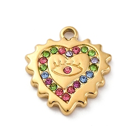 304 подвески из нержавеющей стали, со стразами, ионное покрытие (ip), реальный 14 k позолоченный, сердце