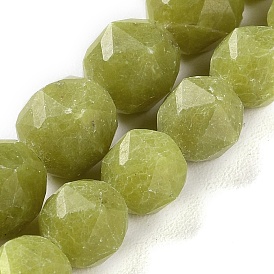 Natural Olive Jade Beads Strands, Star Cut Round Beads