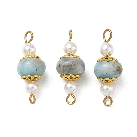 Dijes conectores de larimar natural y perlas de concha, enlaces de rondelas, con 304 pasadores de ojo de acero inoxidable y cuenta de tapa de latón