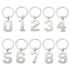 10шт. 10 стилей брелоков из нержавеющей стали, с кольцами, число