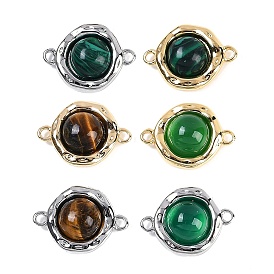 Brass Pave Gemstone Flat Round Links Connector Charms