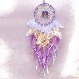 Woven Net/Web with Feather Pendant Decoration, with Iron Finding, Hanging Decorations