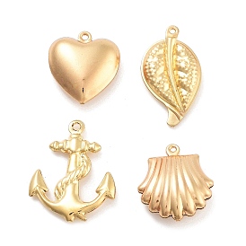 316 Surgical Stainless Steel Pendants, Real 18K Gold Plated, Heart/Leaf/Shell Shape/Anchor Charm