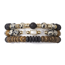 3 шт. 3 набор эластичных браслетов в стиле натуральной лавы, далматинской яшмы и кокоса, расшитых бисером, штабелируемые браслеты