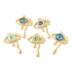 Rack Plating Brass Micro Pave Cubic Zirconia Pendants, with Glass, Long-Lasting Plated, Evil Eye, with Jump Ring, Real 18K Gold Plated