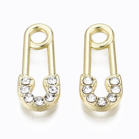 Alloy Crystal Rhinestone Pendants, Safety Pin, Cadmium Free & Lead Free