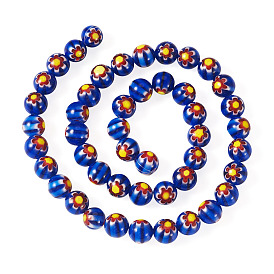 1Hilo de cuentas de vidrio millefiori redondas