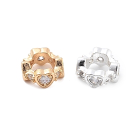 Латунные микро проложить Цирконий Европейский бисером, кольцо с сердцем