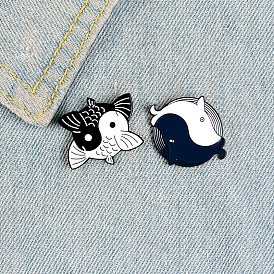 Cute Cartoon Yin Yang Fish & Dolphin Animal Brooch Pin Jewelry