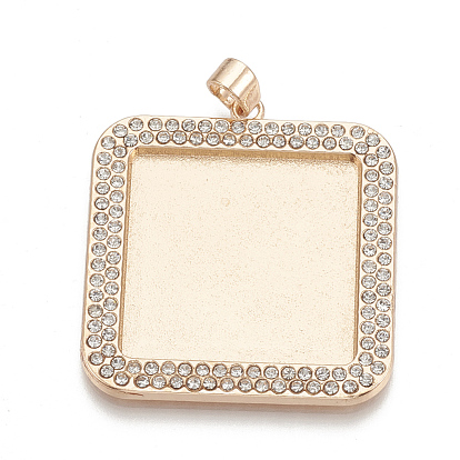 Alloy Pendant Cabochon Settings, Cadmium Free & Lead Free, Picture Memory Frame Pendants, with Rhinestone, Square