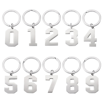 10шт. 10 стилей брелоков из нержавеющей стали, с кольцами, число