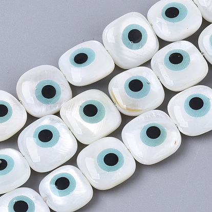Natural Freshwater Shell Beads, with Enamel, Square with Evil Eye