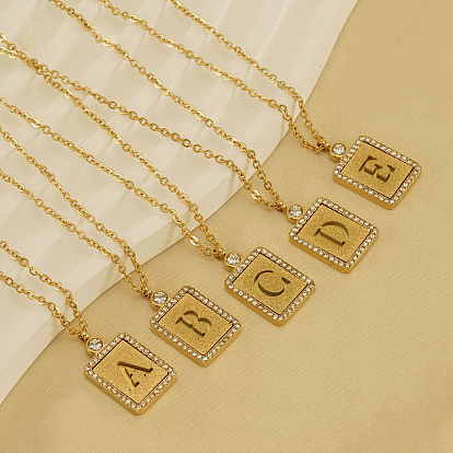 304 ожерелья с подвеской в виде прямоугольника из нержавеющей стали с микропаве из прозрачного кубического циркония и полыми буквами, реальный 18 k позолоченный