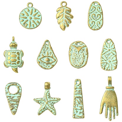 55 шт 11 стили подвески из сплава в тибетском стиле, античная бронза и зеленая патина