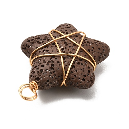 Natural Lava Rock Pendants, with Real 18K Gold Plated Eco-Friendly Copper Wire, Star