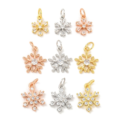 Покрытие стойки латунь микропаве прозрачные подвески из кубического циркония, долговечный, с прыжковых колец, без свинца и без кадмия, снежинка, на Рождество