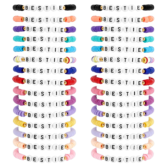 30Pcs Handmade Polymer Clay & Acrylic Bead Bracelets
