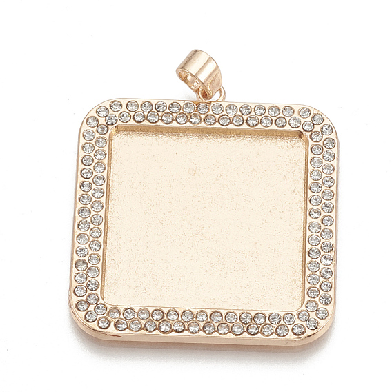 Alloy Pendant Cabochon Settings, Cadmium Free & Lead Free, Picture Memory Frame Pendants, with Rhinestone, Square