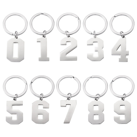 10шт. 10 стилей брелоков из нержавеющей стали, с кольцами, число