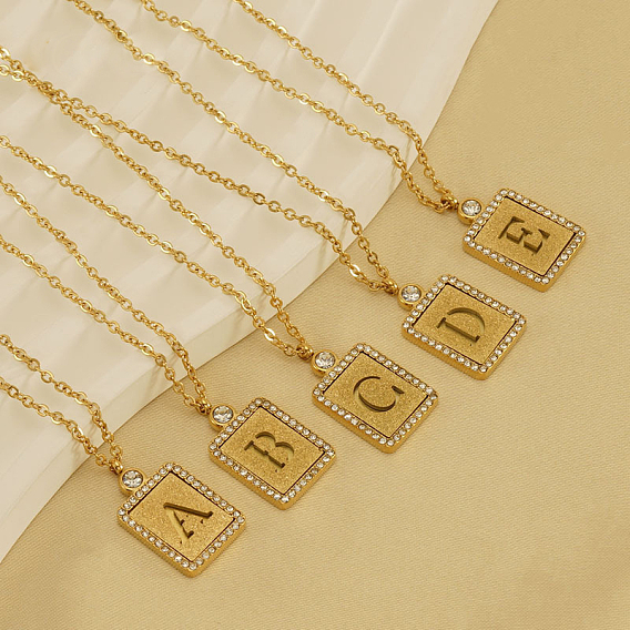 304 ожерелья с подвеской в виде прямоугольника из нержавеющей стали с микропаве из прозрачного кубического циркония и полыми буквами, реальный 18 k позолоченный