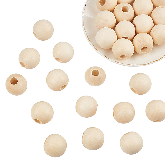 Незавершенные бусы из натурального дерева, круглые
