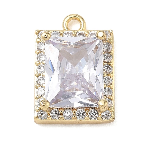 Brass Micro Pave Clear Cubic Zirconia Pendants, Rectangle Charms