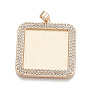 Alloy Pendant Cabochon Settings, Cadmium Free & Lead Free, Picture Memory Frame Pendants, with Rhinestone, Square