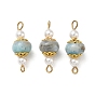 Natural Larimar & Shell Pearl Connector Charms, Rondelle Links, with 304 Stainless Steel Eye Pins & Brass Cap Bead