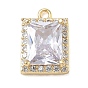 Brass Micro Pave Clear Cubic Zirconia Pendants, Rectangle Charms