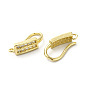 Brass Micro Pave Clear Cubic Zirconia Earring Hooks, Ear Wire, with Horizontal Loops, Rectangle