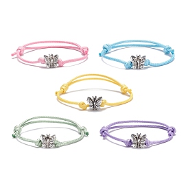Pulsera de cordón con cuentas de mariposa, pulsera de amistad ajustable para mujer