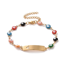 Вакуумное покрытие pvd 304 прямоугольник из нержавеющей стали с браслетом в виде звезды, красочный эмалевый браслет с цепями от сглаза для женщин