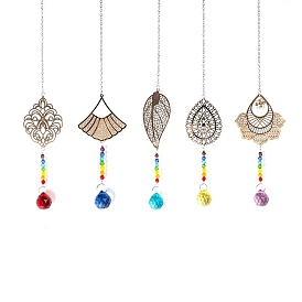 Glass Round Pendant Decoration, Hanging Suncatchers, with Metal Link and Glass Bead, for Home Decoration