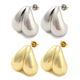Rack Plating Brass Heart Stud Earrings, Long-Lasting Plated, Cadmium Free & Lead Free
