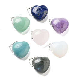 Gemstone Pendants, Heart Charms with Platinum Tone Brass Findings