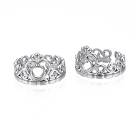 304 Stainless Steel Heart Crown Open Cuff Ring for Women